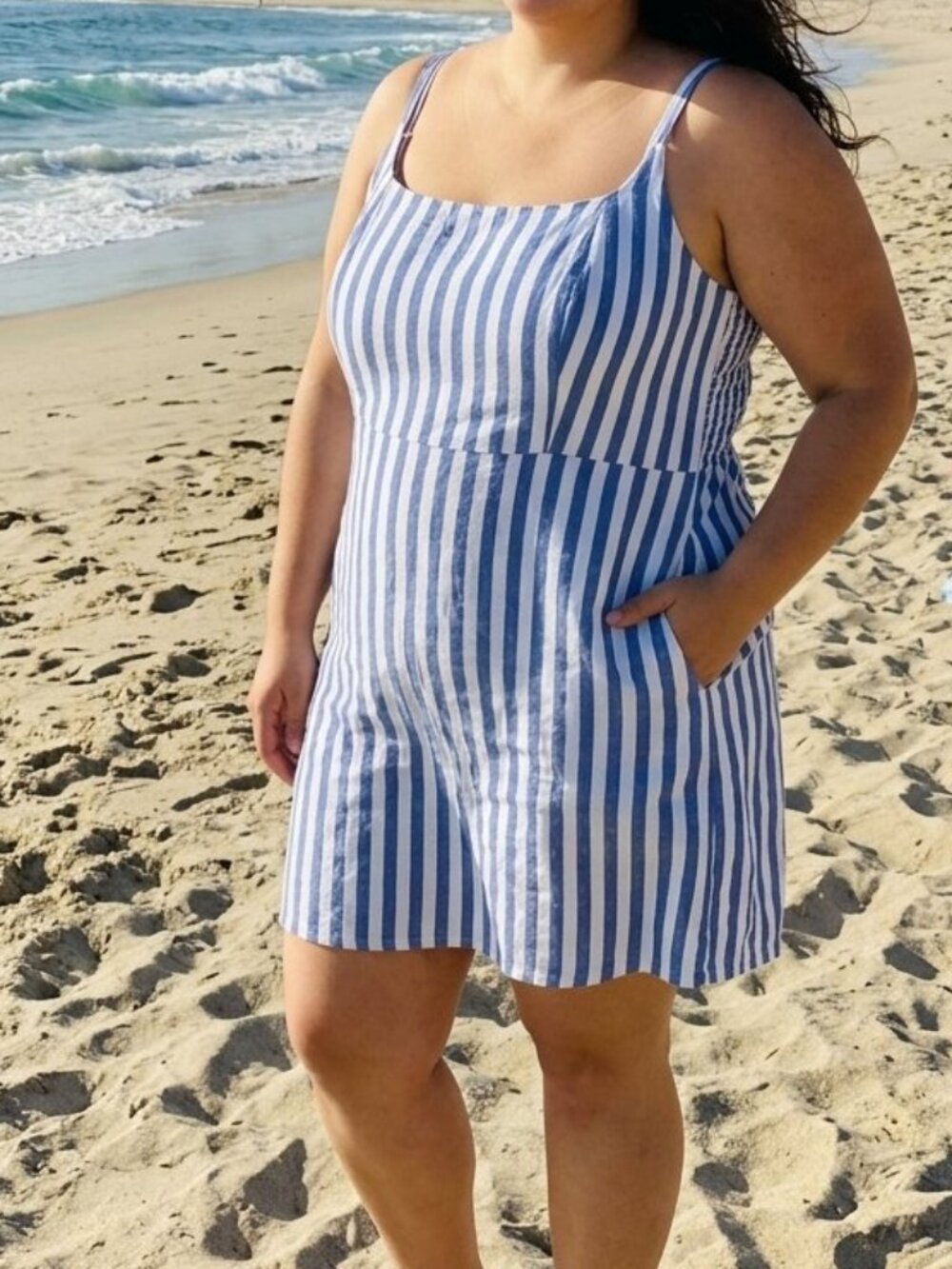 Old Navy Woman's Fit & Flare Linen-Blend Striped Mini Dress Size XXL